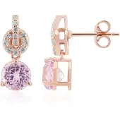 Cavill - Zilveren oorbellen - 925 Sterling Zilver Roséverguld - 3,141 ct Kunziet & 0,46 ct Zirkonia - Handgemaakte elegante oorstekers rond geslepen