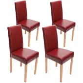 Mendler Set van 4 eetkamerstoelen Keukenstoel Littau ~ leer, rode lichtgekleurde poten