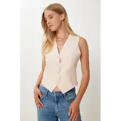 Happiness İstanbul Dames geweven knoop-voorzijde gilet