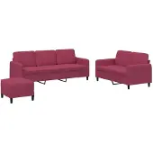 vidaXL 3-delige Loungeset fluweel wijnrood