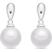 Luxenter Oorbellen met witte parel, zilveren afwerking - Mobe