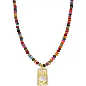 Luxenter Ketting van 925 sterling zilver en veelkleurig agaat met 18-karaats geelgouden afwerking - Laha