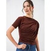 Bigdart Fitted Blouse met Rimpeldetail en Ronde Hals