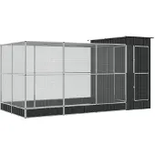 vidaXL Volière met verlengstuk zilver 416x203x216 cm staal