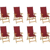 vidaXL Verstelbare klapstoelen met kussens, 8-delig, massief teak hout