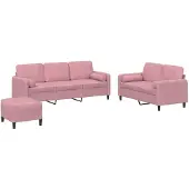 vidaXL 3-delige Loungeset met kussens fluweel roze