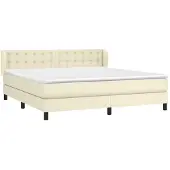 vidaXL Boxspring met matras kunstleer crèmekleurig 160x200 cm