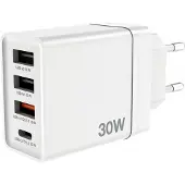 Verbatim CHR-30EU2 30 W USB-netlader met 4 aansluitingen 1 x USB-C PD 20 W / 1 x USB-A QC 3.0 / 2 x USB-A 10W, wit