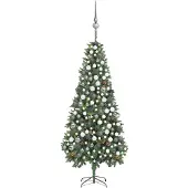vidaXL Kunstkerstboom met verlichting kerstballen dennenappels 210 cm