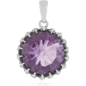 Cavill - Zilveren Hanger - 925 Sterling Zilver Geplatineerd - Paarse Fluoriet 6,3 ct Rond - 17 Zirkonen 0,36 ct - Luxe Edelsteen Sieraad