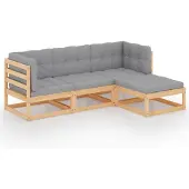 vidaXL 4-delige loungeset voor de tuin met kussens, gemaakt van massief grenenhout