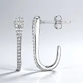 Cavill - Zilveren Oorbellen 925 Sterling Zilver - Witte Topaas Rond Geslepen 0,283 ct - Braziliaanse Pave Asymmetrisch - Elegante Draagbare Sieraden
