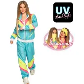 Muovijalelu trainingspak Retro Babe dames polyester blauw/geel
