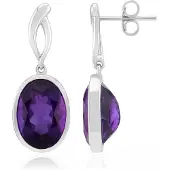 Cavill - Zilveren Oorbellen met 9,316 ct Zambia Amethist - 925 Sterling Zilver Gerhodineerd - Ovale Paarse Edelsteen - Elegante Oorbellen 30 mm