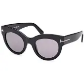 Tom Ford Lucilla Smoke Mirror Lens Glanzende Zwarte Zonnebril Met Dikke Montuur