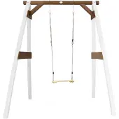 Axi Enkele Schommel van hout in bruin & wit | Vrijstaande schommel voor kinderen in met houten schommelzitje | Schommelset enkel voor tuin / buiten