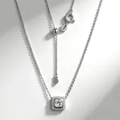 Cavill - Zilveren Halsketting - 925 Sterling Zilver - Witte Topaas 0,499 ct Cushion Cut - Verstelbare Elegante Ketting - Pavé Zirkonia Dames Sieraad
