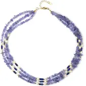 Cavill - Verstelbare Zilveren Ketting - 925 Sterling Zilver Verguld - 127 ct Tanzaniet, Lapis Lazuli & Zoetwaterparels - Luxe Multi-Strand Sieraad