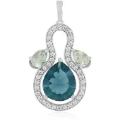 Cavill - Hanger 925 Sterling Zilver met platina laag - 5,61 ct Petrol Fluoriet - Groene Amethist peervormig - Zirkonia pavé - Elegant & Uniek Design