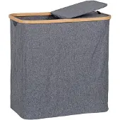 QUVIO Wasmand - Bamboe en Textiel - Donkergrijs - 54x33x54 cm