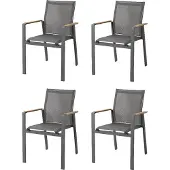 Axi Alva Tuinstoel Set van 4 stuks in Antraciet | Tuinstoelen voor de Tuintafel van Aluminium / Teak Hout met Sling Zitting en Rugleuning | Stoel Weerbestendig voor de Tuin/Buiten