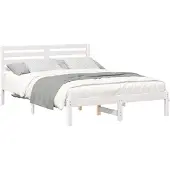 vidaXL Bedframe met hoofdeinde, wit, 135 x 190 cm, massief dennenhout