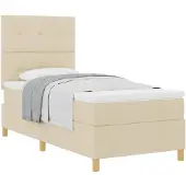 vidaXL Boxspring bed met hoofdeinde Crème 90 x 190 cm Stof