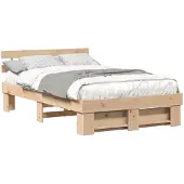 vidaXL Bedframe met hoofdeinde Bruin 135 x 190 cm Massief grenenhout