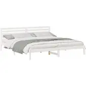 vidaXL Bedframe met hoofdeinde, wit, 200 x 220 cm, massief dennenhout