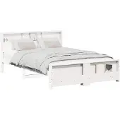 vidaXL Bedframe met plank Wit 160 x 200 cm Massief grenenhout