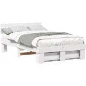 vidaXL Bedframe met hoofdeinde Wit 135 x 190 cm Massief grenenhout