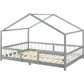 En.casa Kinderbed Treviolo huisbed 140x200 cm lichtgrijs en wit []