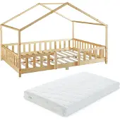 En.casa Kinderbed Treviolo met uitvalbeveiliging en matras 120x200 houtkleurig