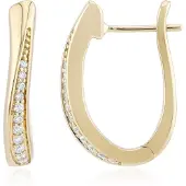 Cavill - Zilveren Oorbellen Goud Verguld - 0,153 ct I1 (G) Ronde Briljant Diamanten Pavé - Luxe Elegante Dames Oorbellen 20 mm