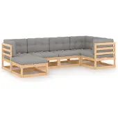 vidaXL 6-delige loungeset voor de tuin met kussens, gemaakt van massief grenenhout