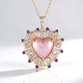 Cavill - Zilveren halsketting - 925 Sterling zilver - Roze Mabé parel hartvormig 14 mm - 0,29 ct amethist & rhodoliet - Romantische elegante ketting