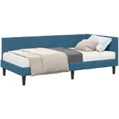 vidaXL Hoekbedframe met Matras met hoofdeinde 2 st Blauw Fluweel