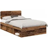 vidaXL Bedframe met hoofdeinde Oudhout 135 x 190 cm Massief grenenhout