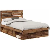 vidaXL Bedframe met hoofdeinde Oudhout 135 x 190 cm Massief grenenhout