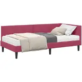 vidaXL Hoekbedframe met Matras 2 st Wijnrood 90 x 190 cm Fluweel