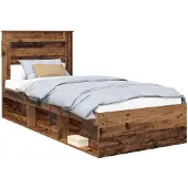 vidaXL Bedframe met hoofdeinde Oudhout 75 x 190 cm Massief grenenhout