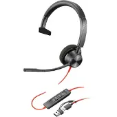 Poly Headset Blackwire 3310 mono, USB-C headset + USB-C/A adapter