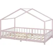 En.casa Kinderbed Treviolo huisbed 140x200 cm roze en wit []