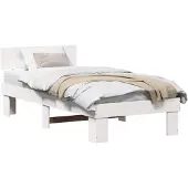 vidaXL Bedframe met hoofdeinde, wit, 90 x 200 cm, massief dennenhout