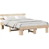 vidaXL Bedframe met hoofdeinde Naturel 150 x 200 cm Massief grenenhout