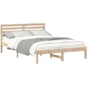 vidaXL Bedframe met hoofdeinde, bruin, 140 x 210 cm, massief dennenhout