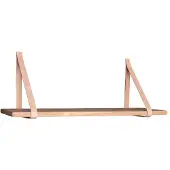 QUVIO Wandplank - Rubberhout en Leer - 80x20 cm - Bruin