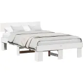 vidaXL Bedframe met hoofdeinde, wit, 135 x 190 cm, massief dennenhout