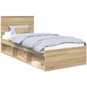 vidaXL Bedframe met hoofdeinde Sonoma Eik 75 x 190 cm Bewerkt hout