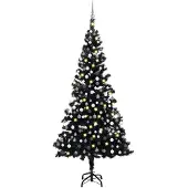 vidaXL Kunstkerstboom met verlichting en kerstballen 210 cm PVC zwart